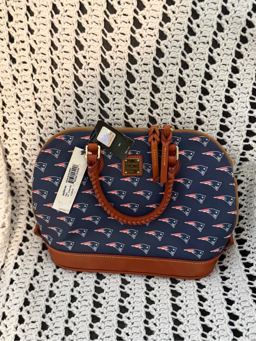 BRAND NEW Dooney & Bourke Navy and Brown New England Patriots Satchel - Picture 2 of 10